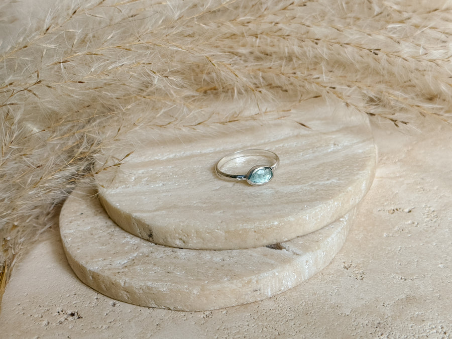 Moss Aquamarine Sterling Silver Ring
