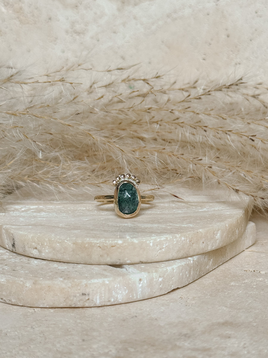 Green Moss Kyanite + 14k Gold Filled Ring