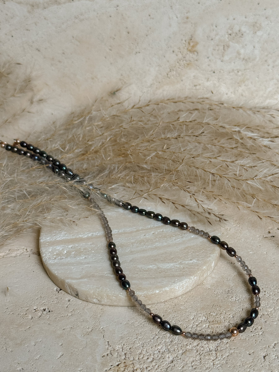 Smoky Quartz + Pearl Necklace