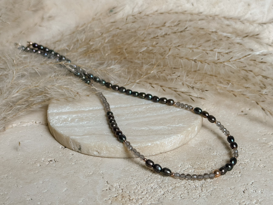 Smoky Quartz + Pearl Necklace