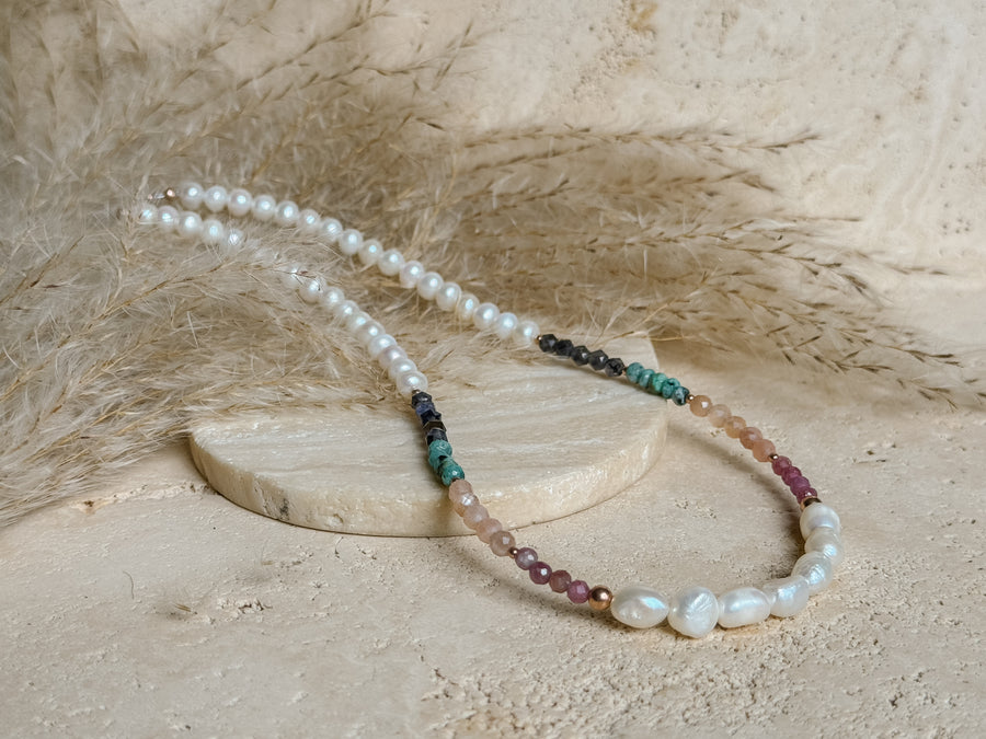 Pearl + Jewel Tone Necklace