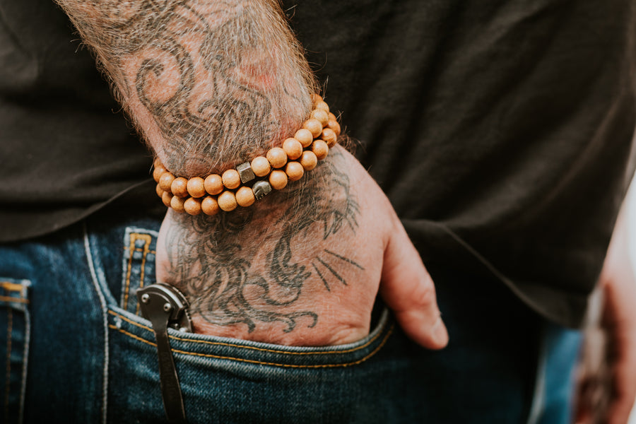 Jackfruit Wood + Pyrite Mens Bracelet - Salt + Sage